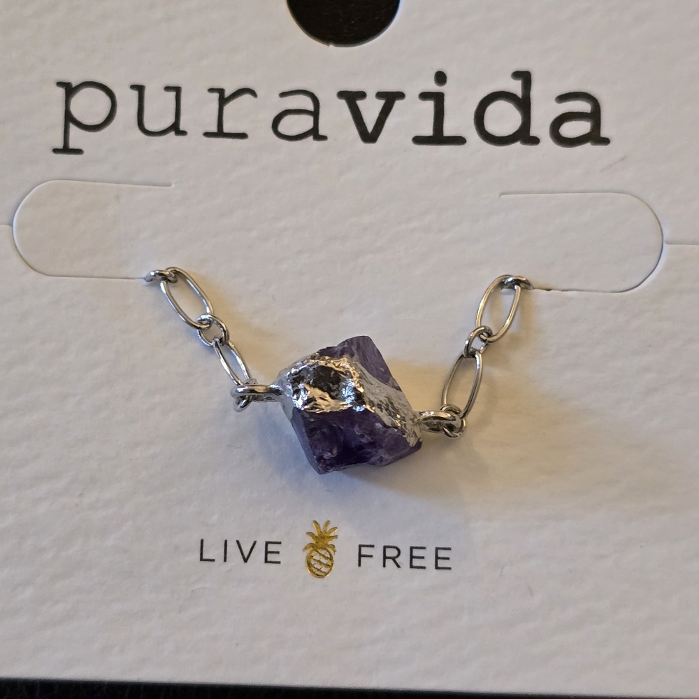 💜 BRAND NEW Pura Vida Amethyst and Silver Choker Necklace